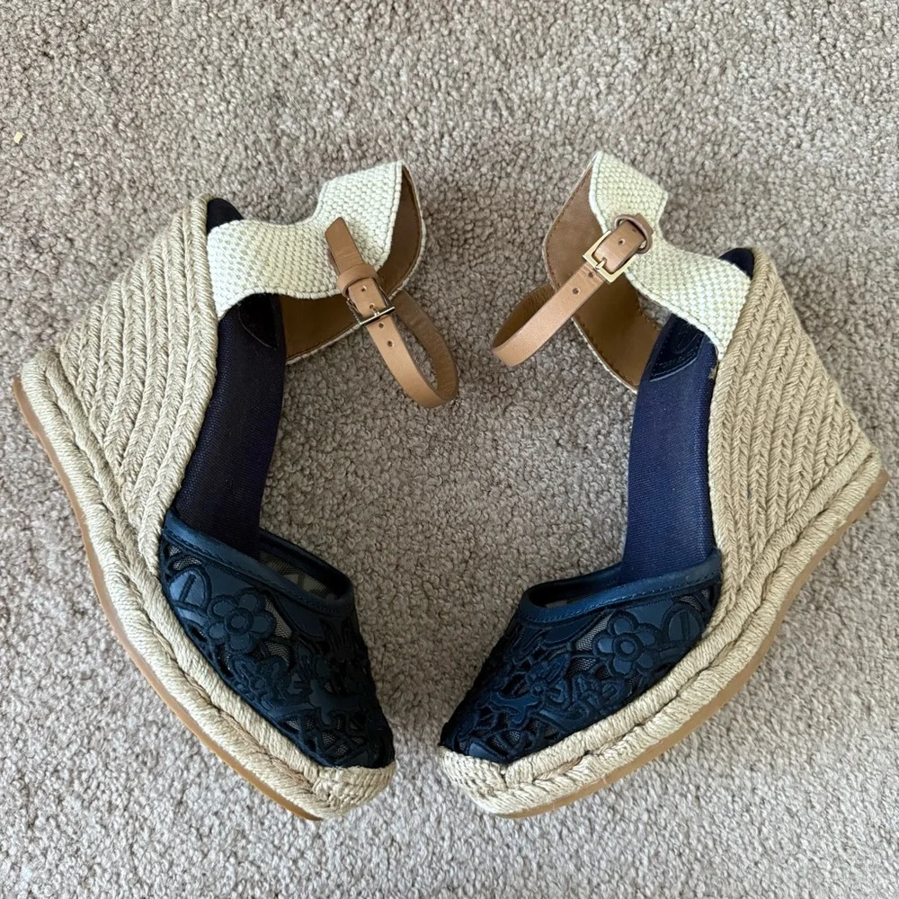 Tory Burch Lucia Lace Wedge Espadrilles Ankle Strap